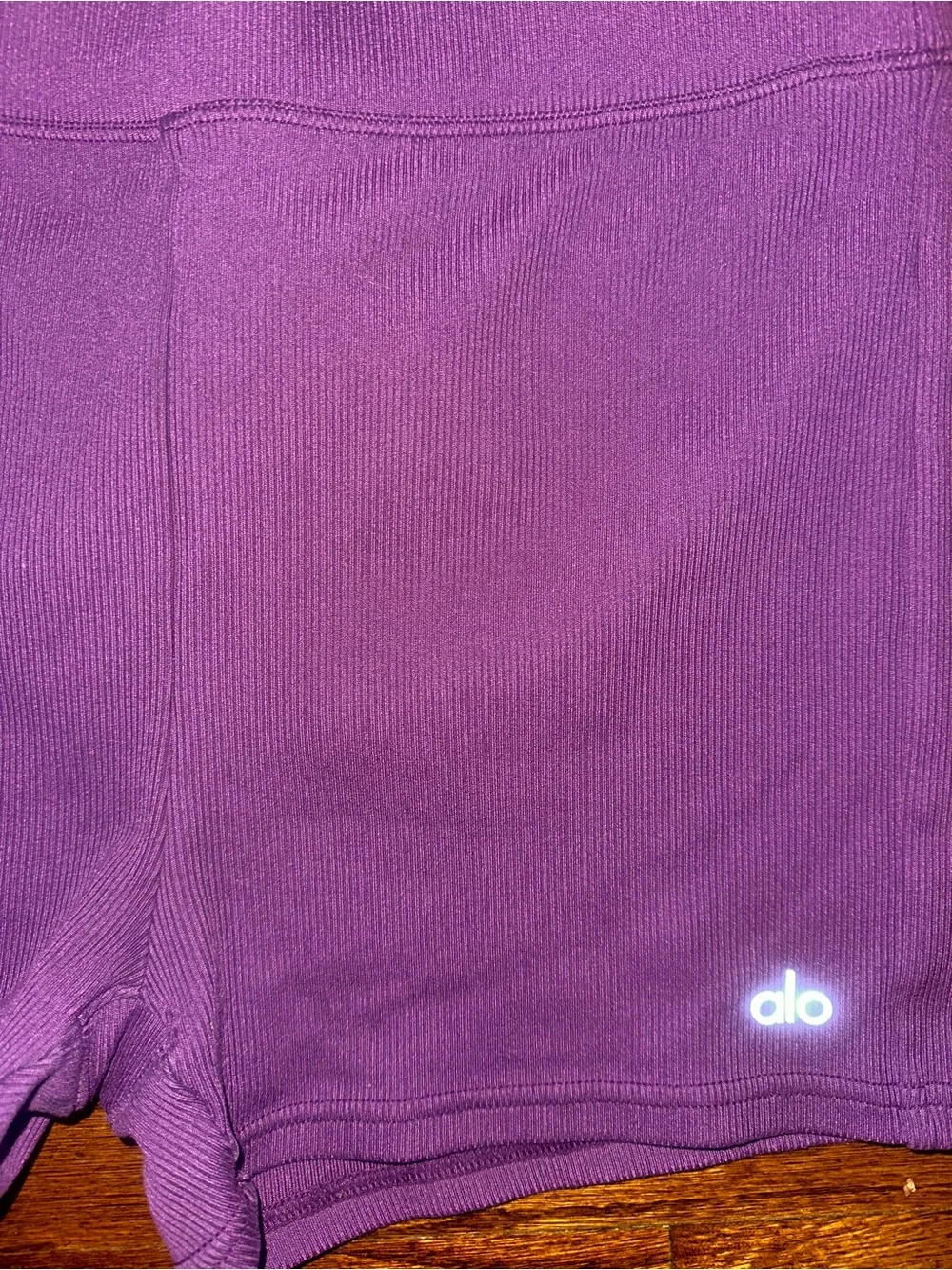 ALO Yoga Ribbed High-Waist Deep Plum Shorts Large